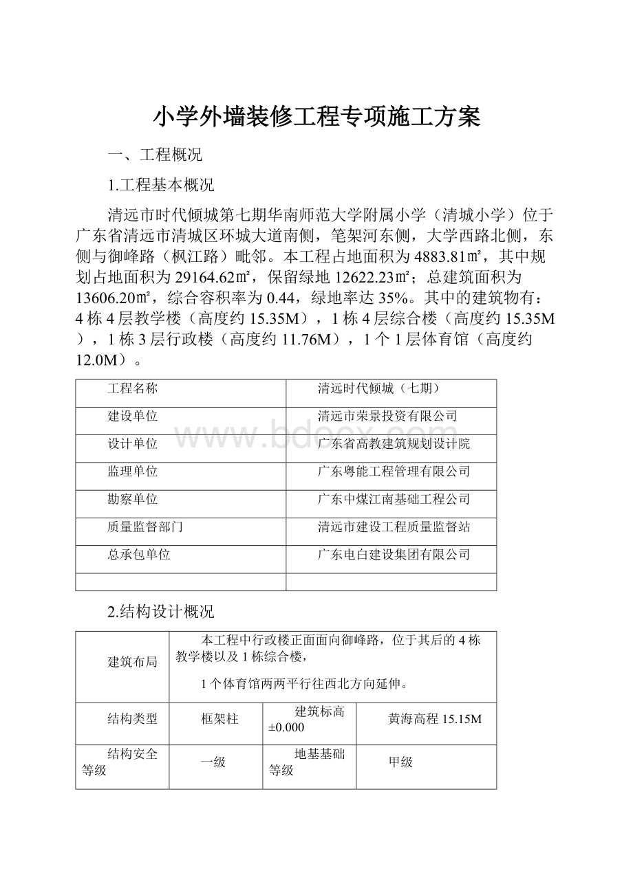 小学外墙装修工程专项施工方案Word文档格式.docx