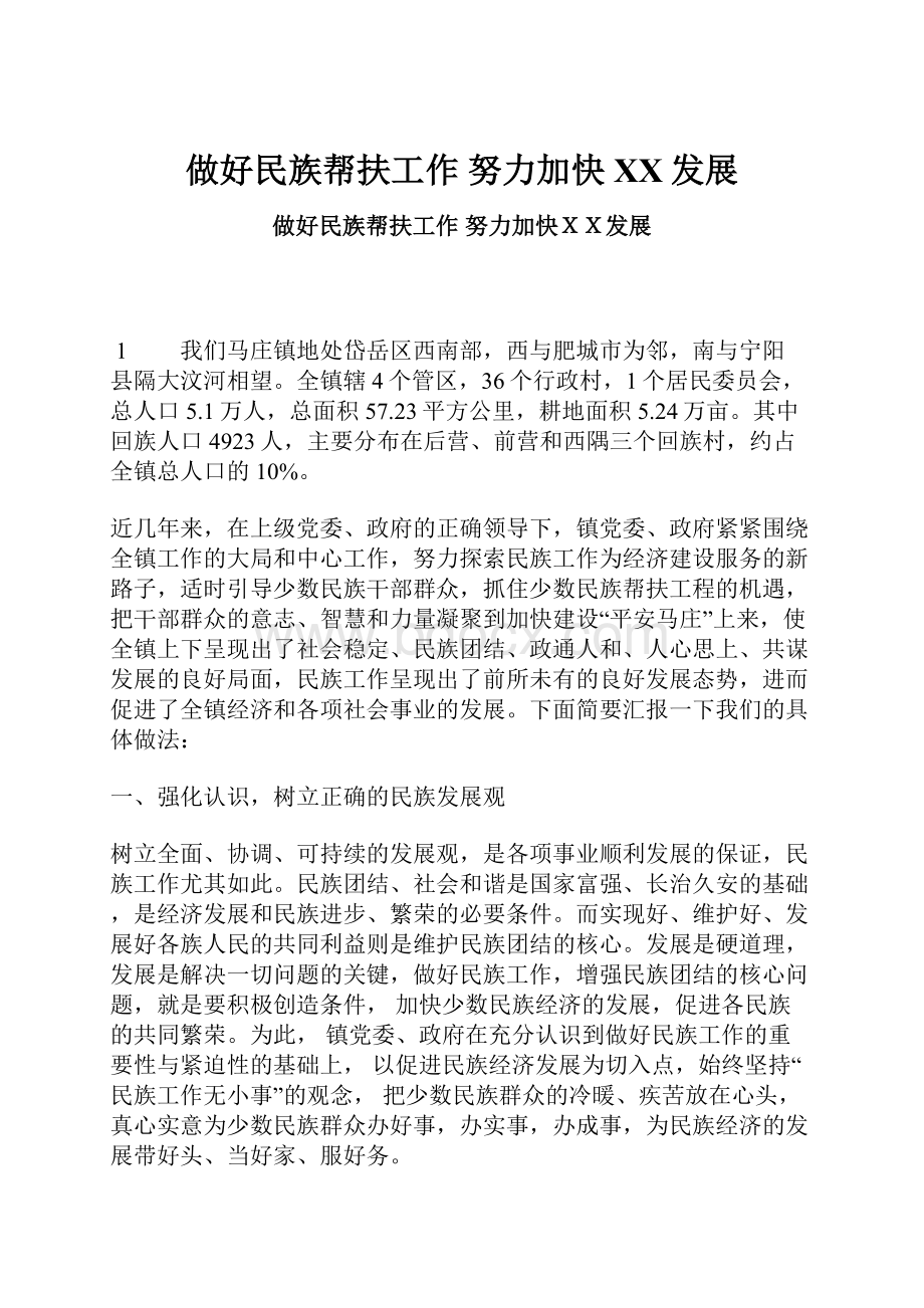 做好民族帮扶工作 努力加快XX发展文档格式.docx