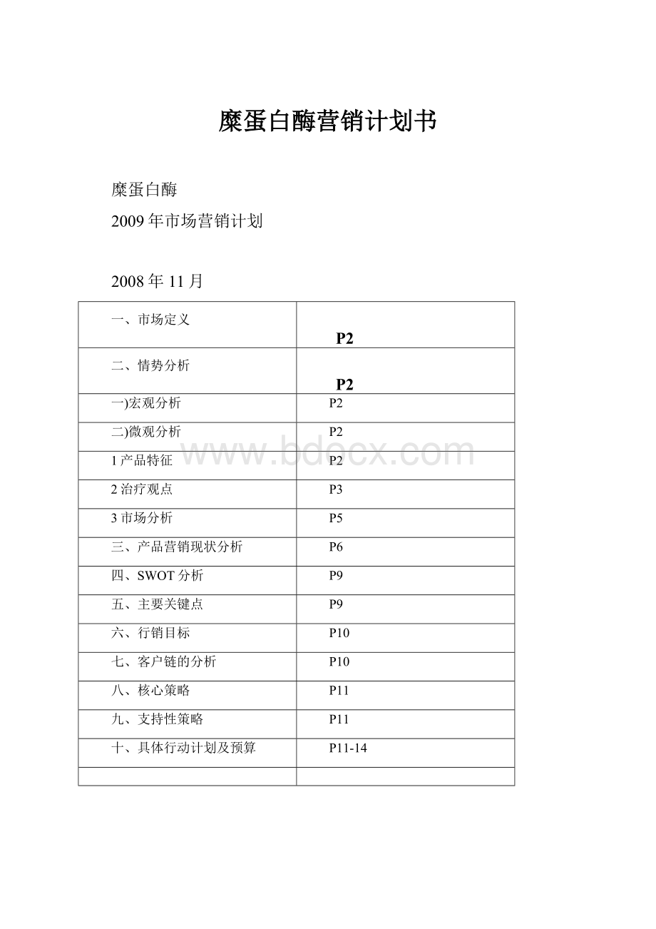 糜蛋白酶营销计划书Word文档格式.docx