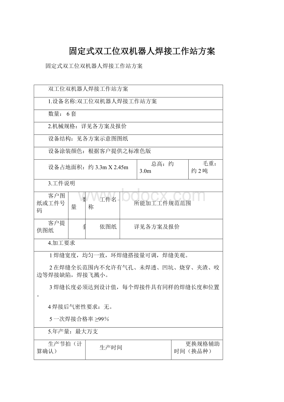 固定式双工位双机器人焊接工作站方案.docx_第1页