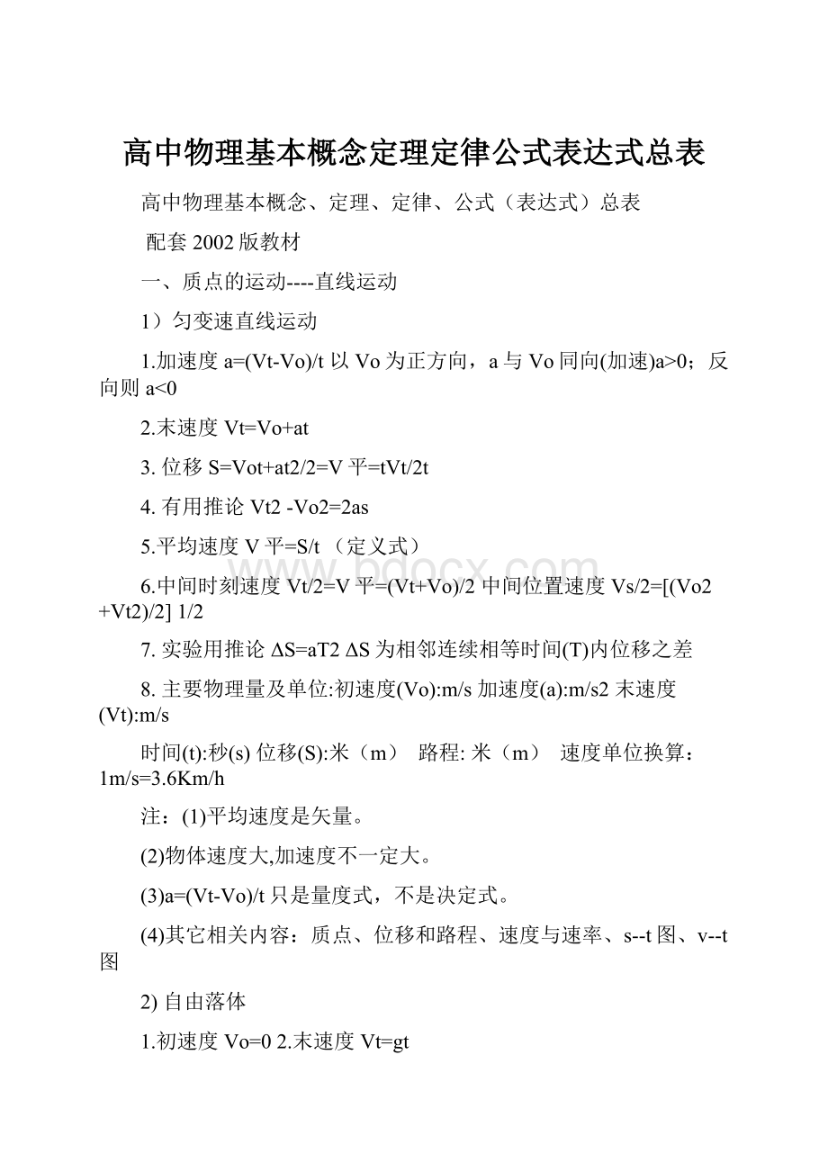 高中物理基本概念定理定律公式表达式总表Word下载.docx_第1页