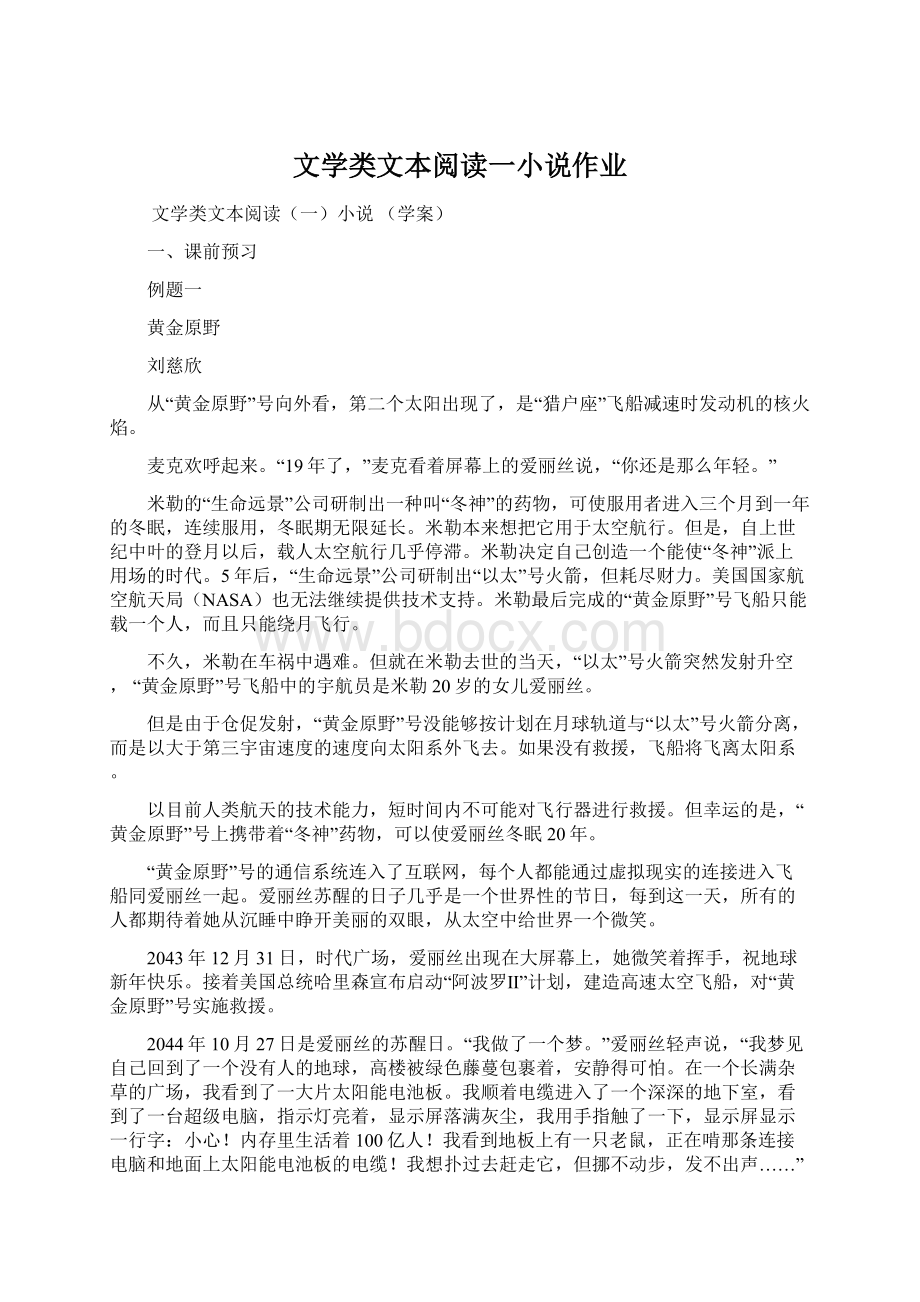 文学类文本阅读一小说作业文档格式.docx_第1页