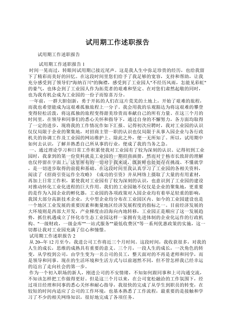 试用期工作述职报告.docx_第1页