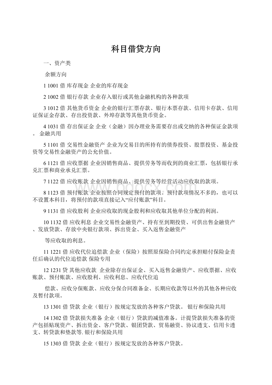 科目借贷方向.docx