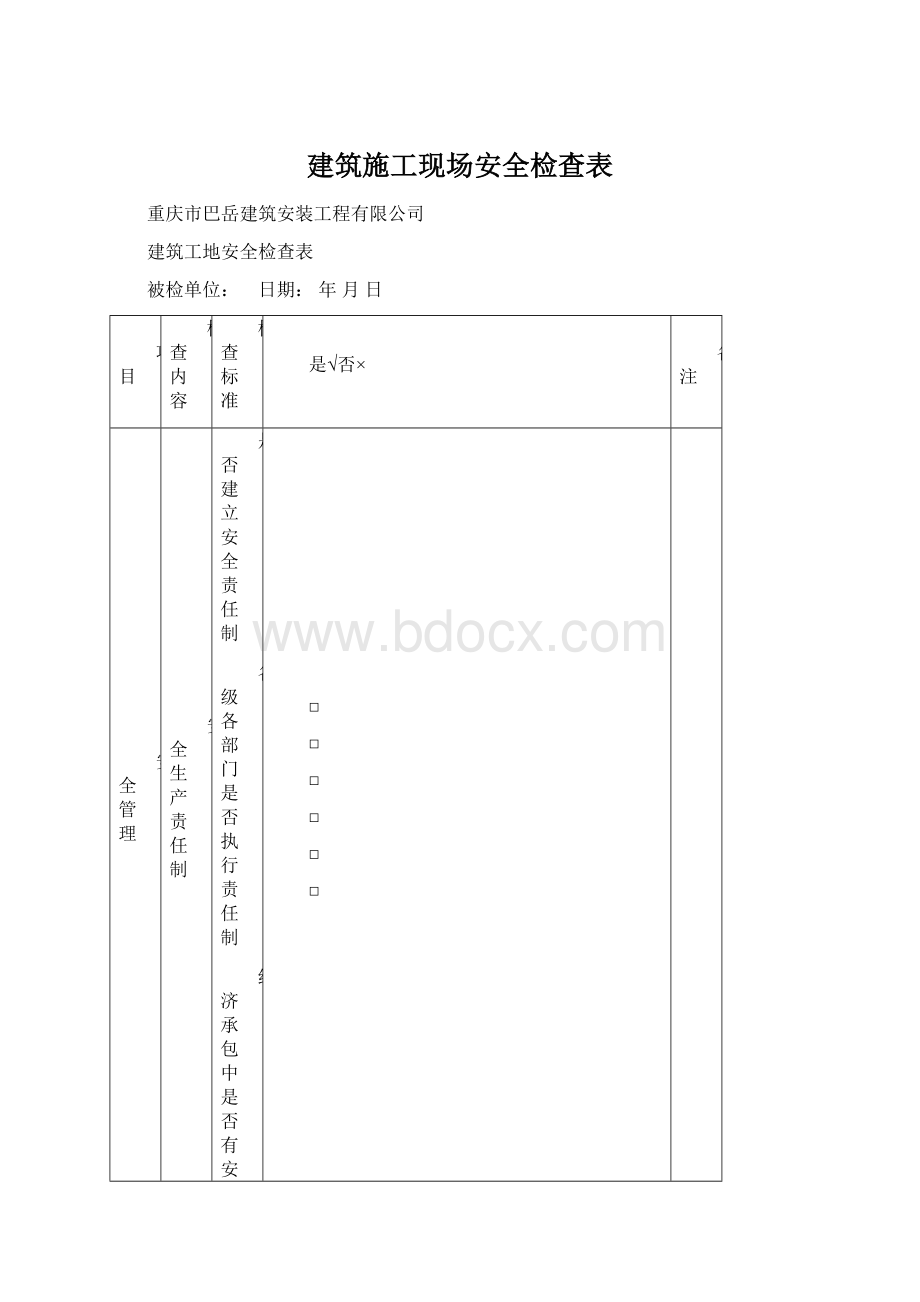 建筑施工现场安全检查表.docx_第1页