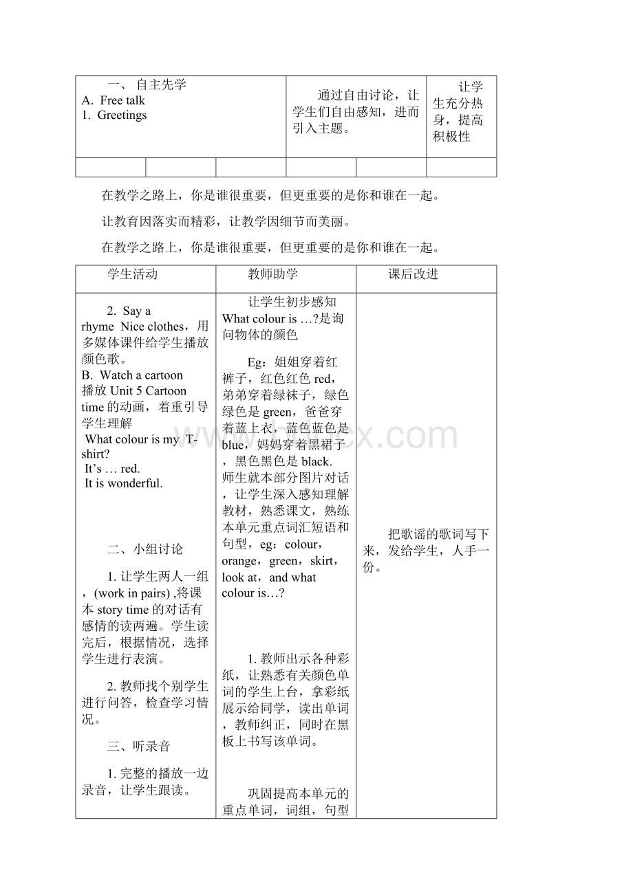 三年级上册 Unit6 Colours 单元教案文档格式.docx_第2页