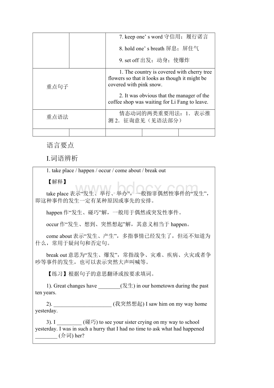 完整人教版高中英语必修三unit1知识点汇总及练习推荐文档Word格式.docx_第3页