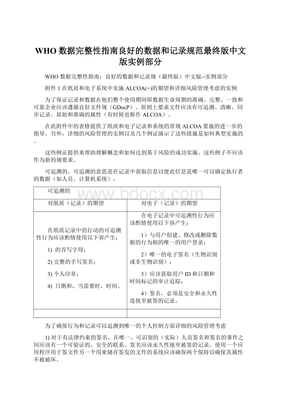 WHO数据完整性指南良好的数据和记录规范最终版中文版实例部分.docx