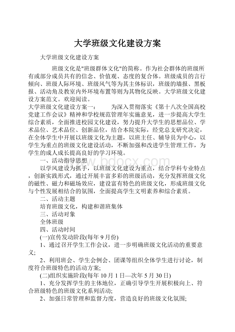 大学班级文化建设方案.docx