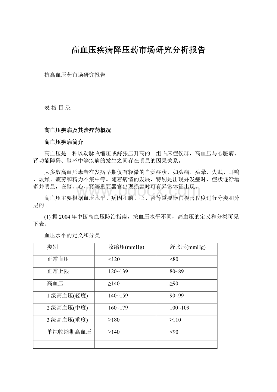 高血压疾病降压药市场研究分析报告.docx