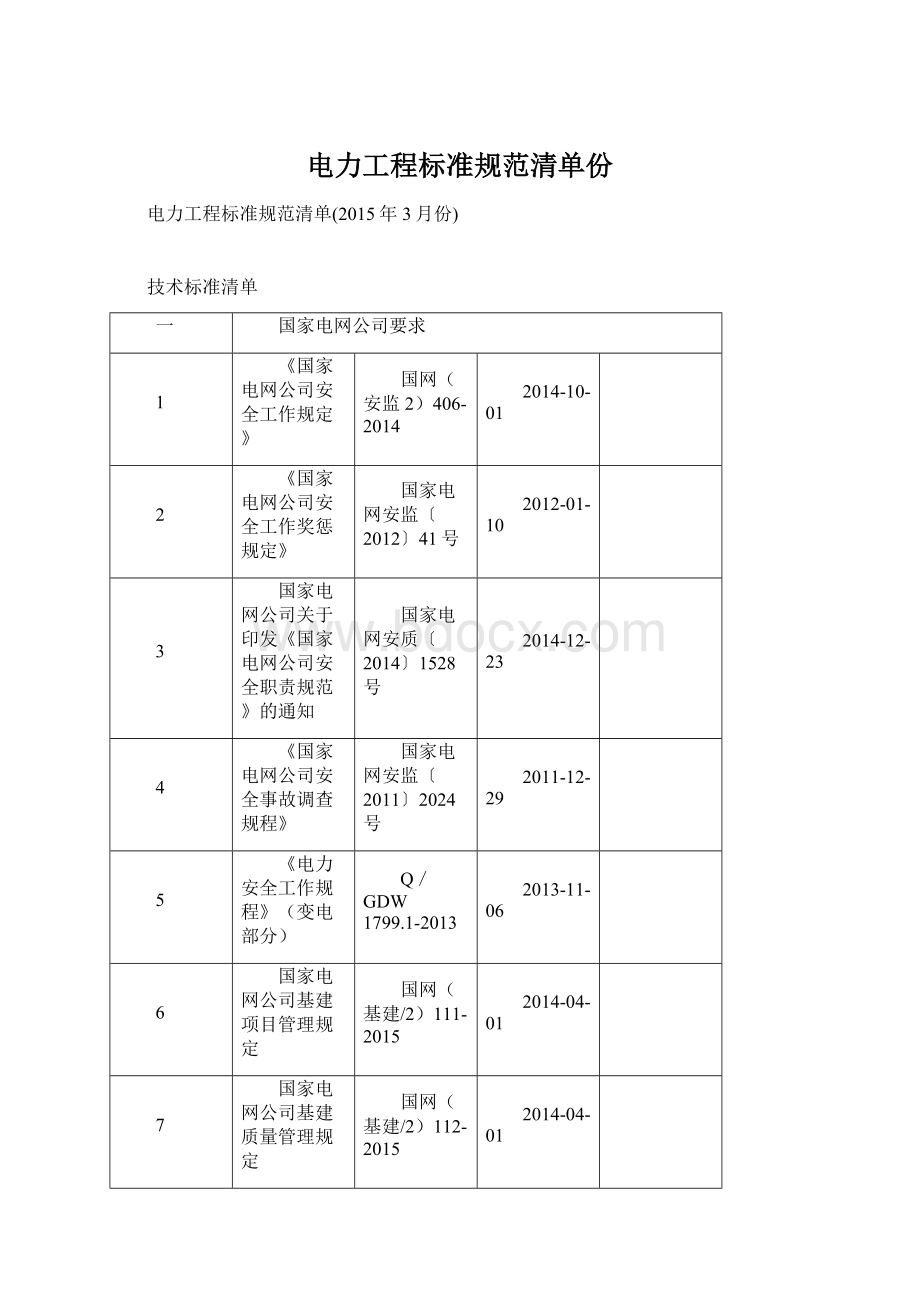 电力工程标准规范清单份Word文档下载推荐.docx