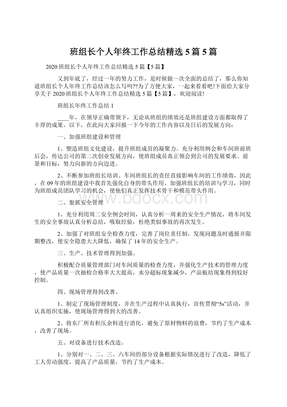 班组长个人年终工作总结精选5篇5篇.docx