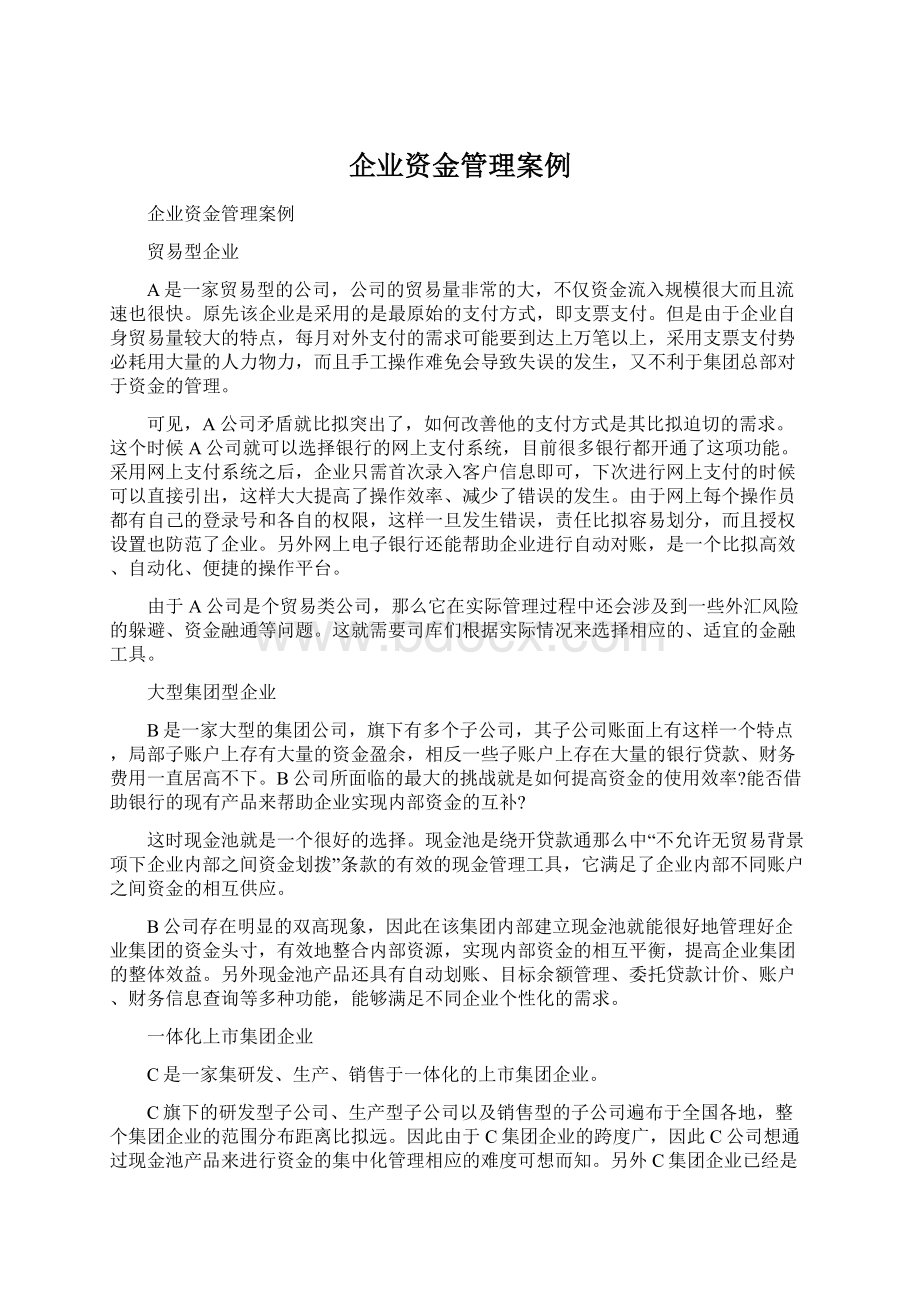 企业资金管理案例文档格式.docx