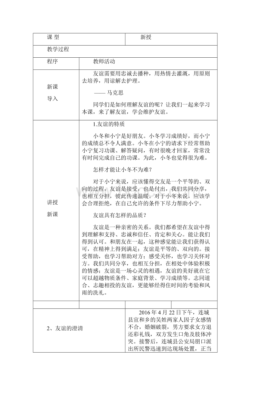 部编版道德与法治七年级上册42深深浅浅话友谊教案教学设计附知识点归纳.docx_第2页