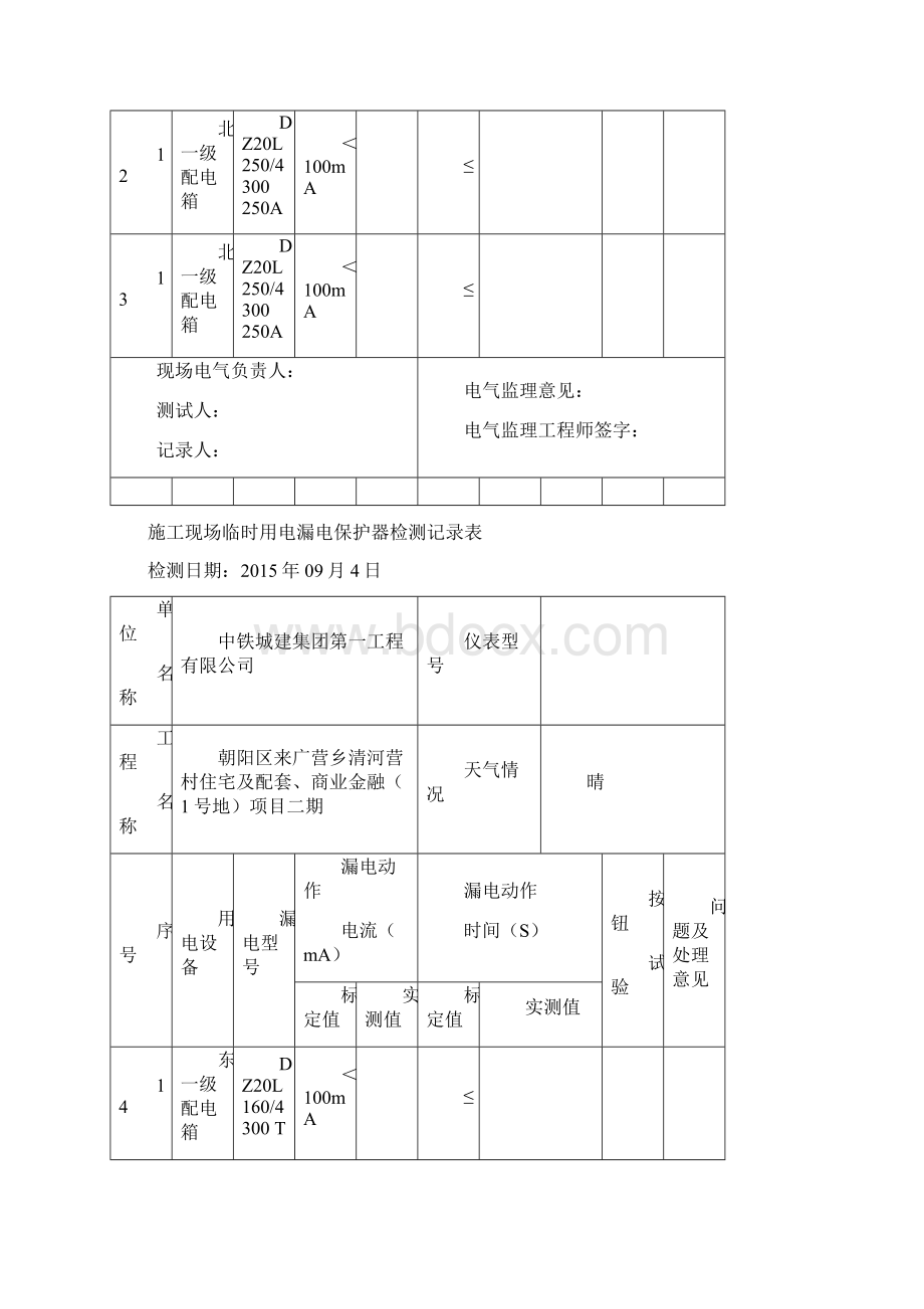 施工现场临时用电漏电保护器检测记录表文档格式.docx_第3页