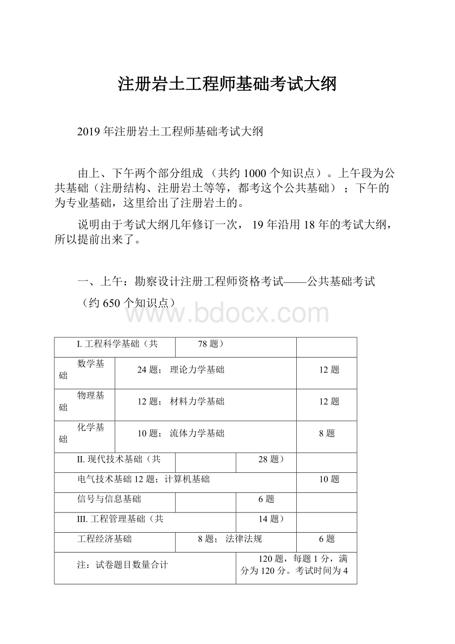 注册岩土工程师基础考试大纲Word下载.docx