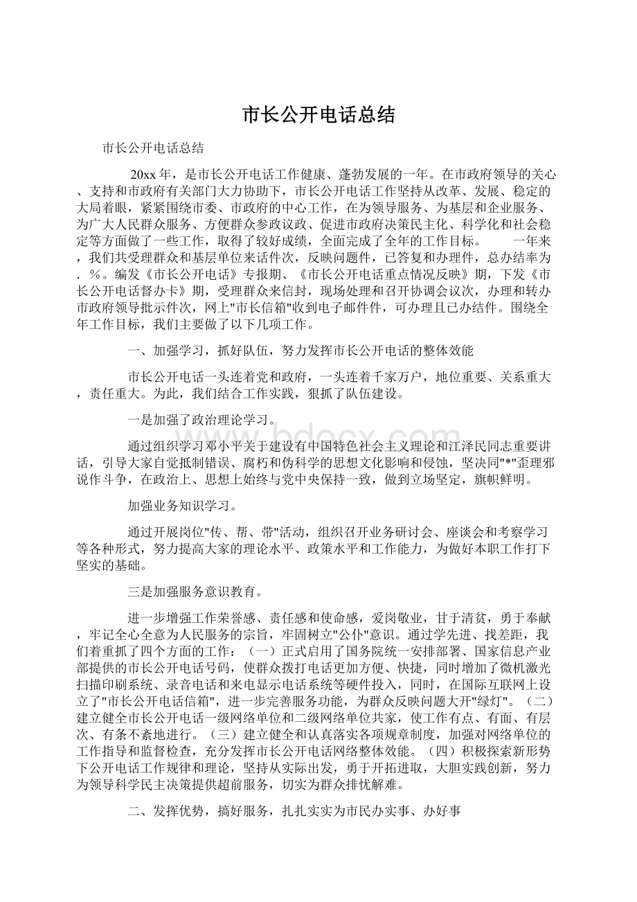 市长公开电话总结Word格式文档下载.docx