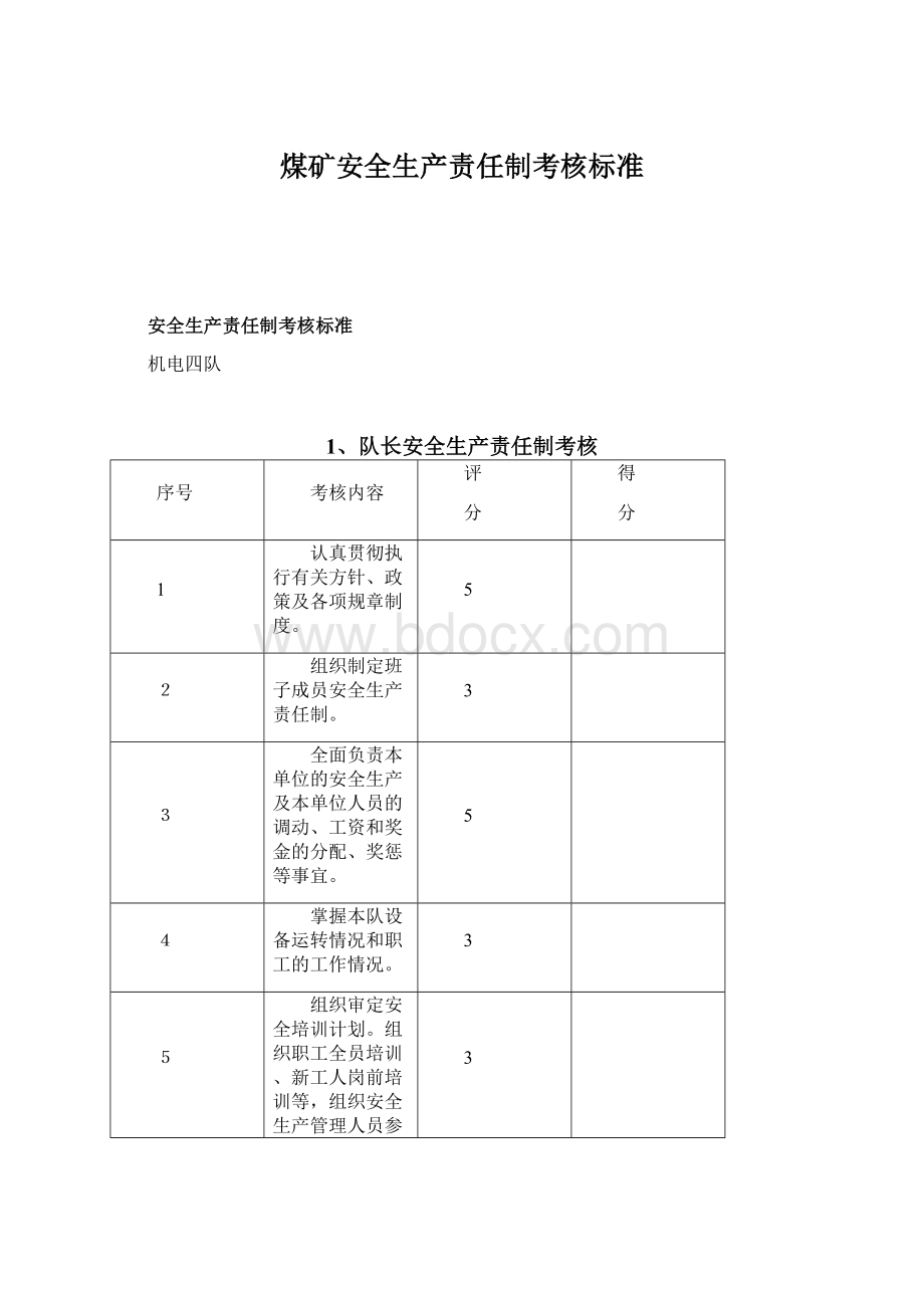 煤矿安全生产责任制考核标准Word格式.docx_第1页