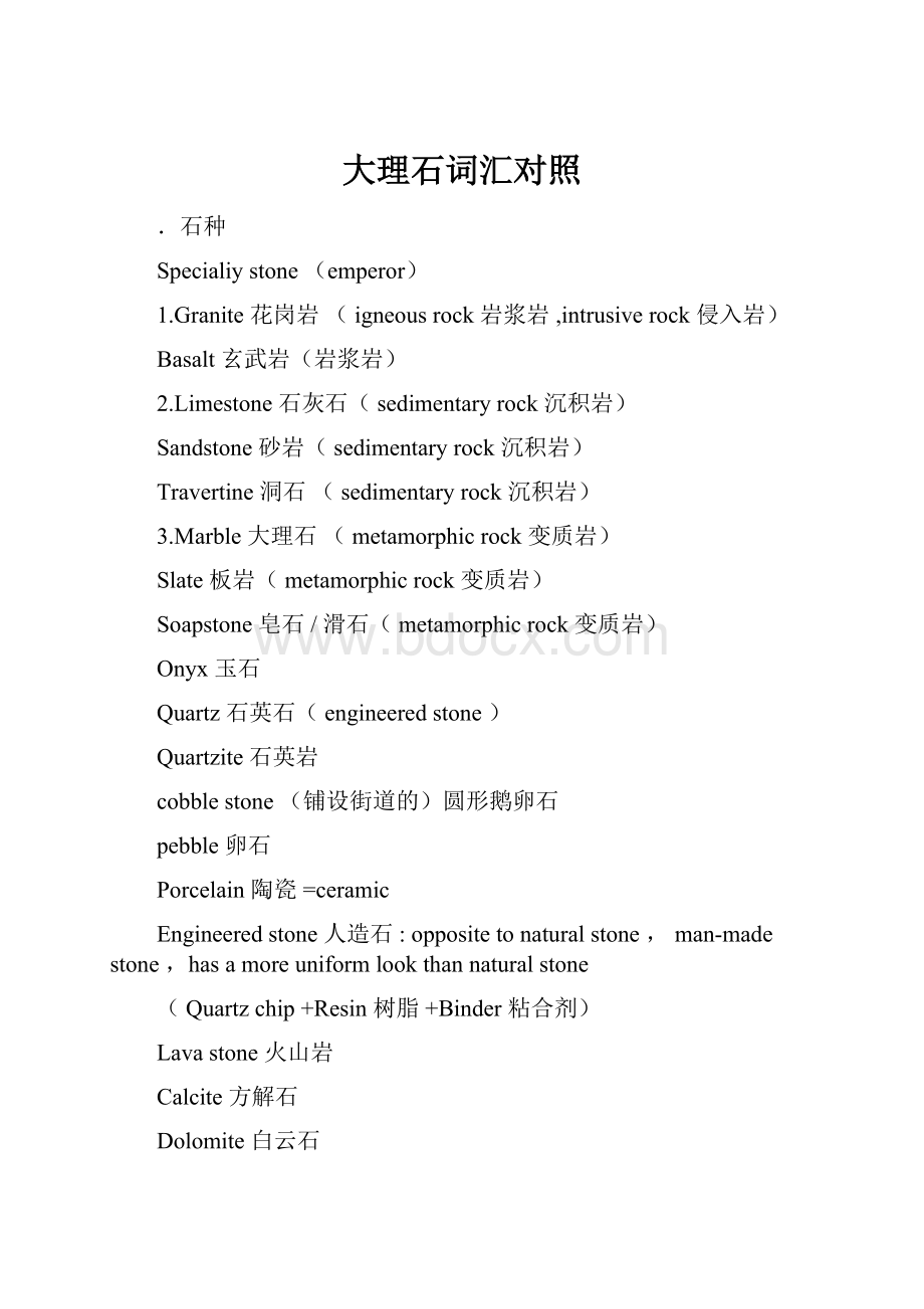 大理石词汇对照Word格式文档下载.docx