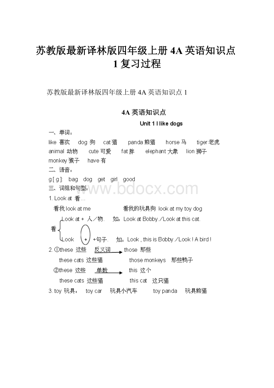 苏教版最新译林版四年级上册4A英语知识点1复习过程Word文档下载推荐.docx