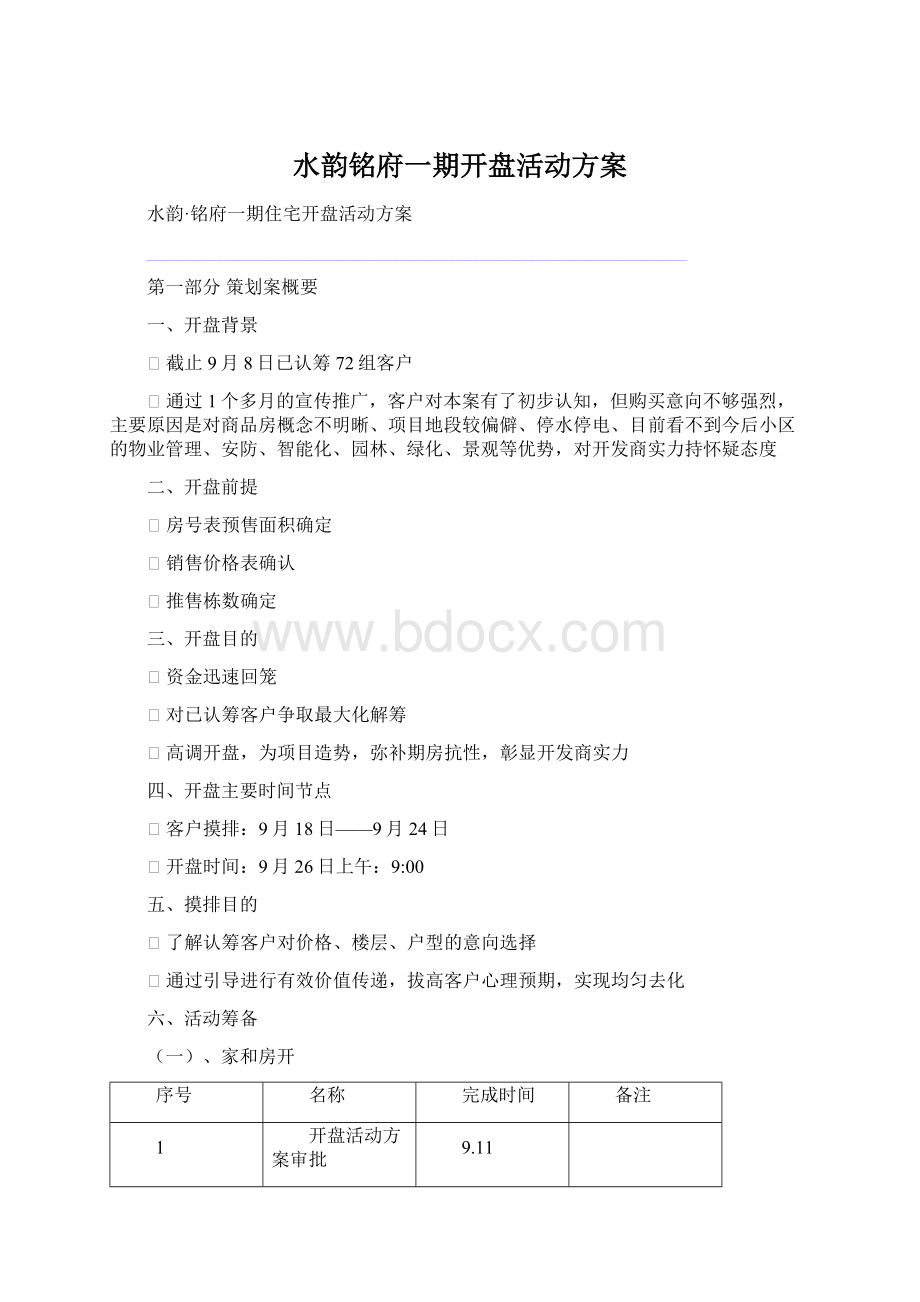 水韵铭府一期开盘活动方案文档格式.docx