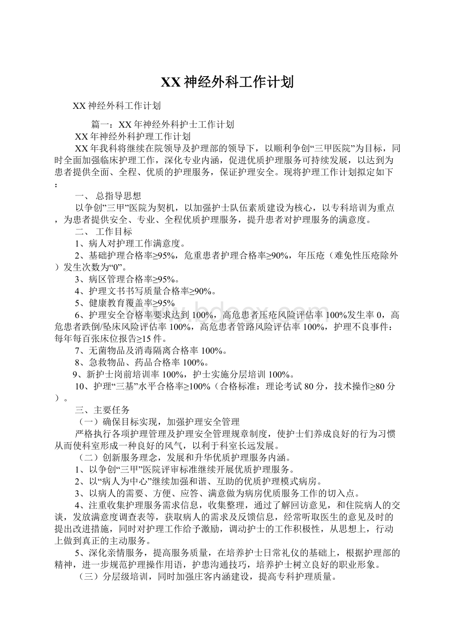 XX神经外科工作计划.docx