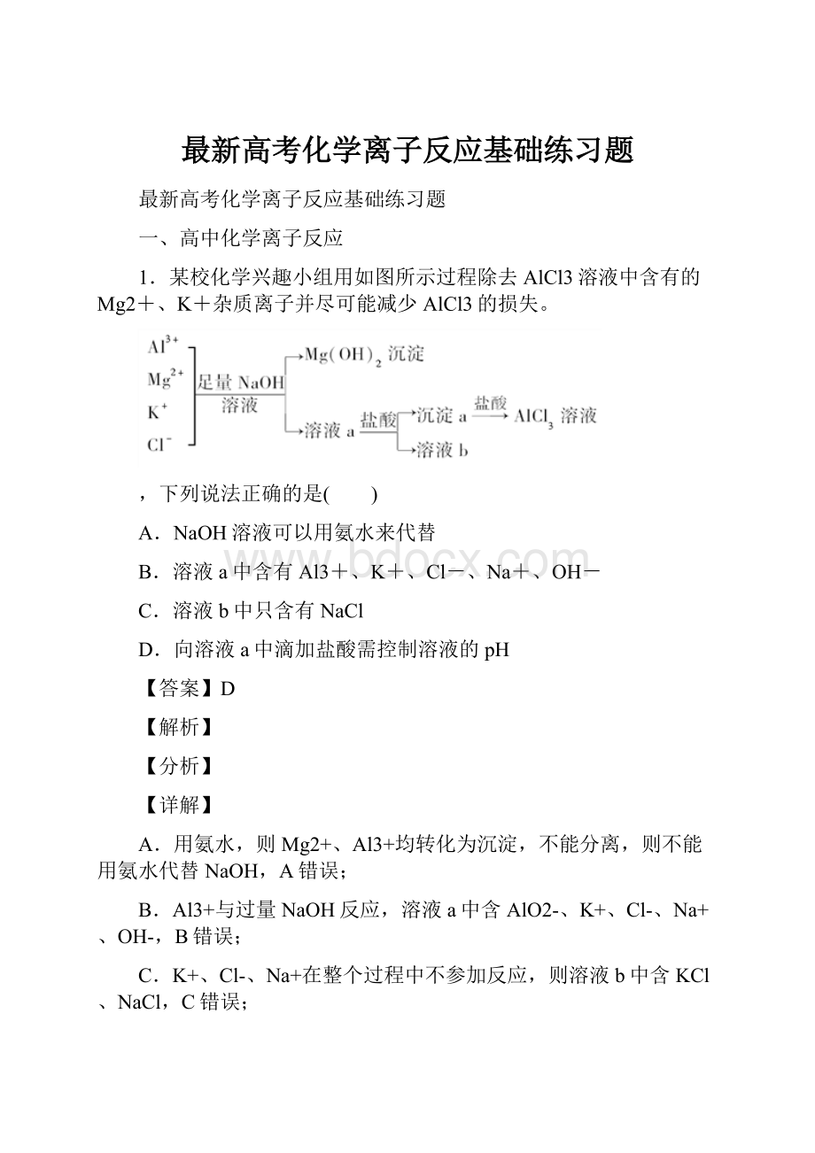 最新高考化学离子反应基础练习题.docx_第1页