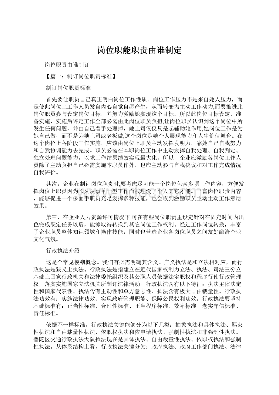 岗位职能职责由谁制定Word文档下载推荐.docx