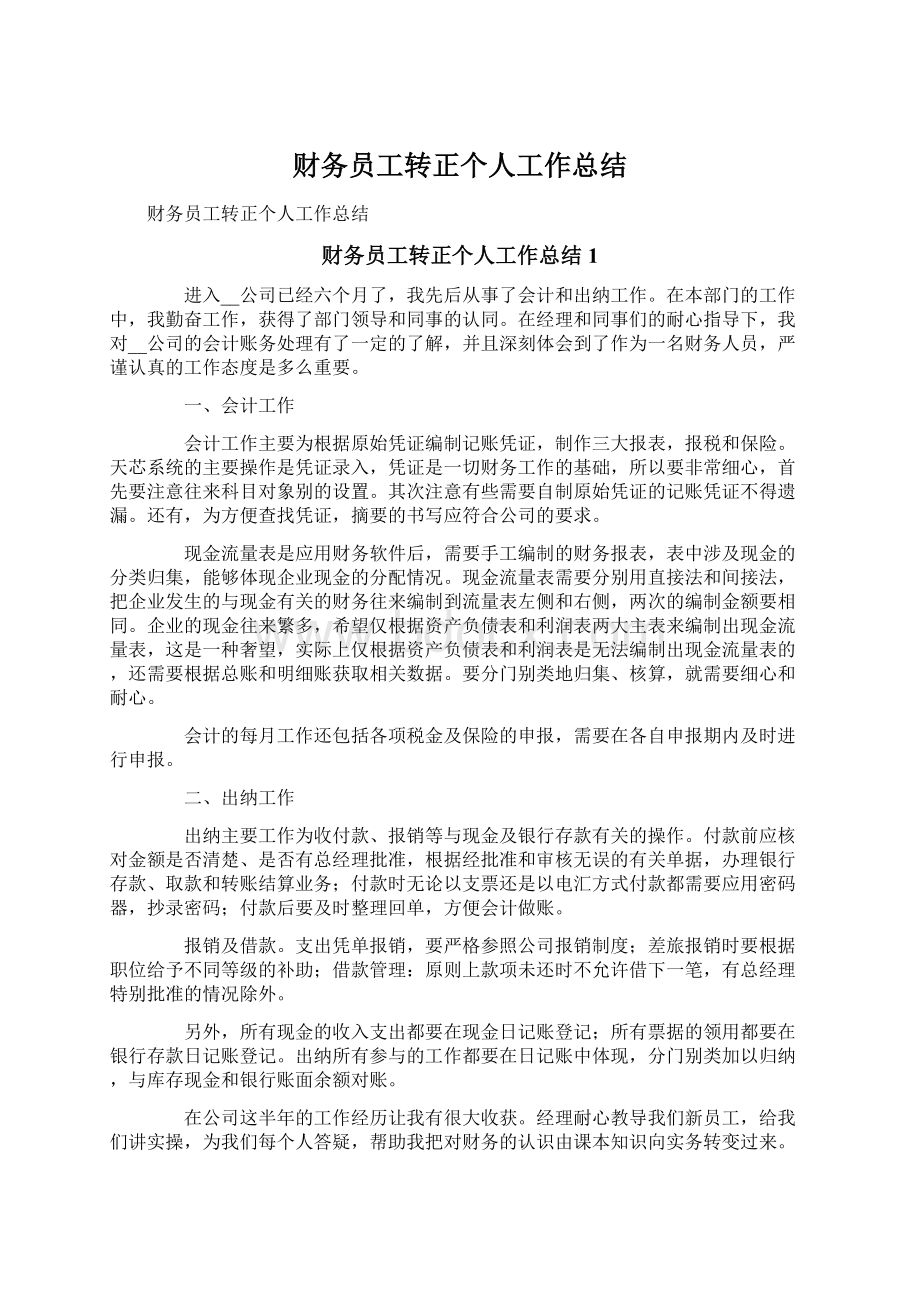 财务员工转正个人工作总结.docx_第1页