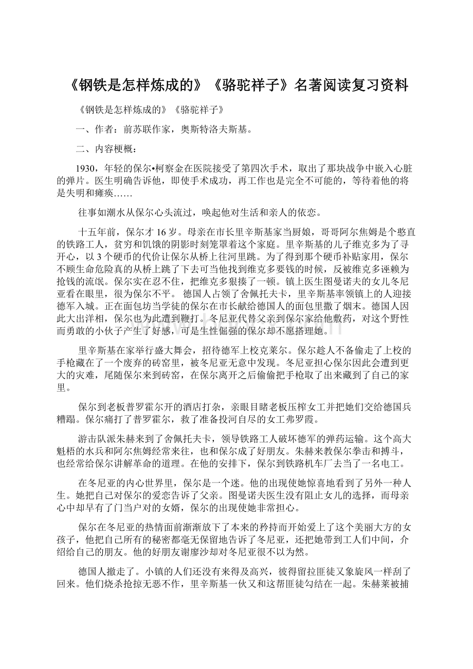 《钢铁是怎样炼成的》《骆驼祥子》名著阅读复习资料.docx