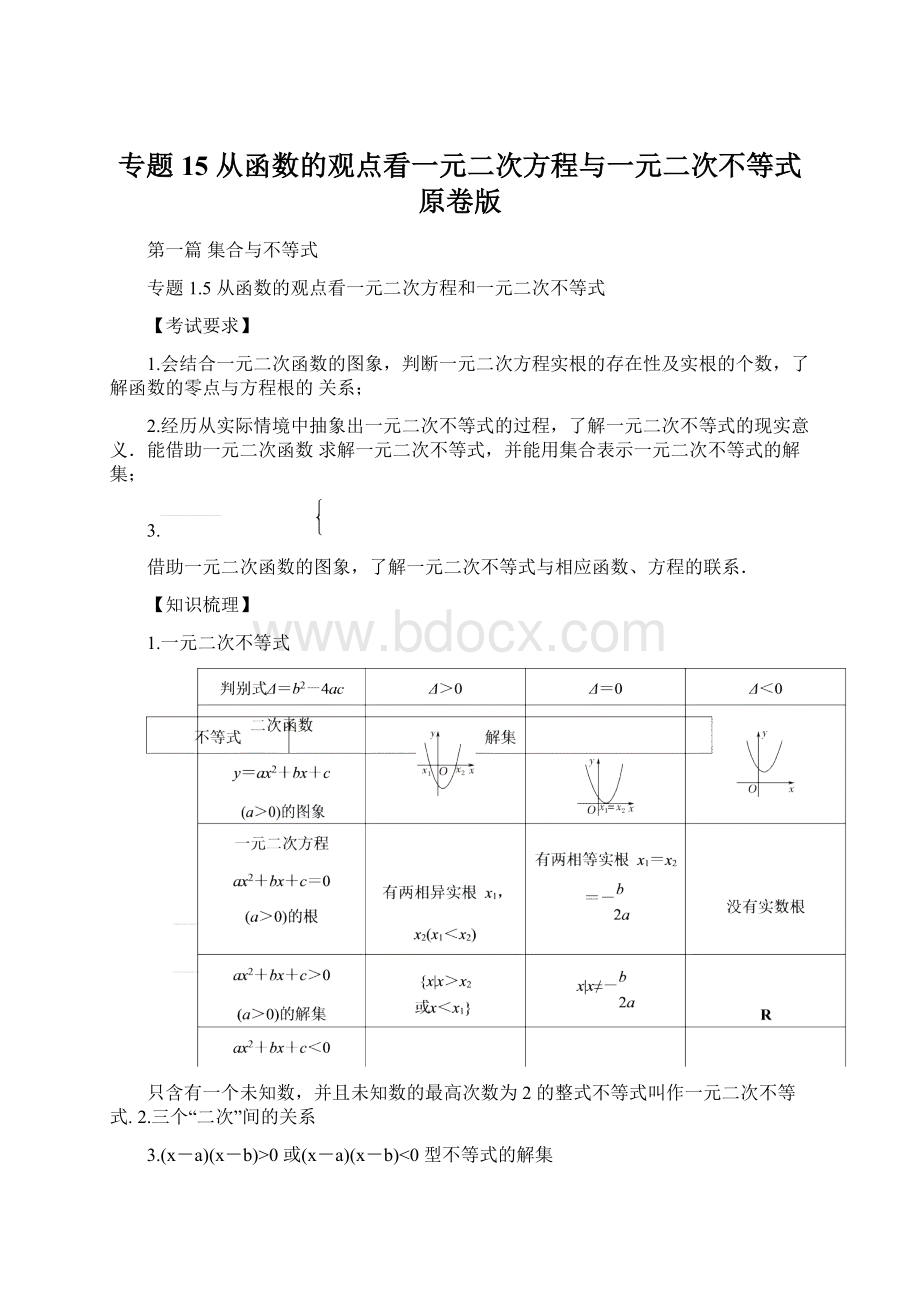 专题15 从函数的观点看一元二次方程与一元二次不等式原卷版.docx_第1页