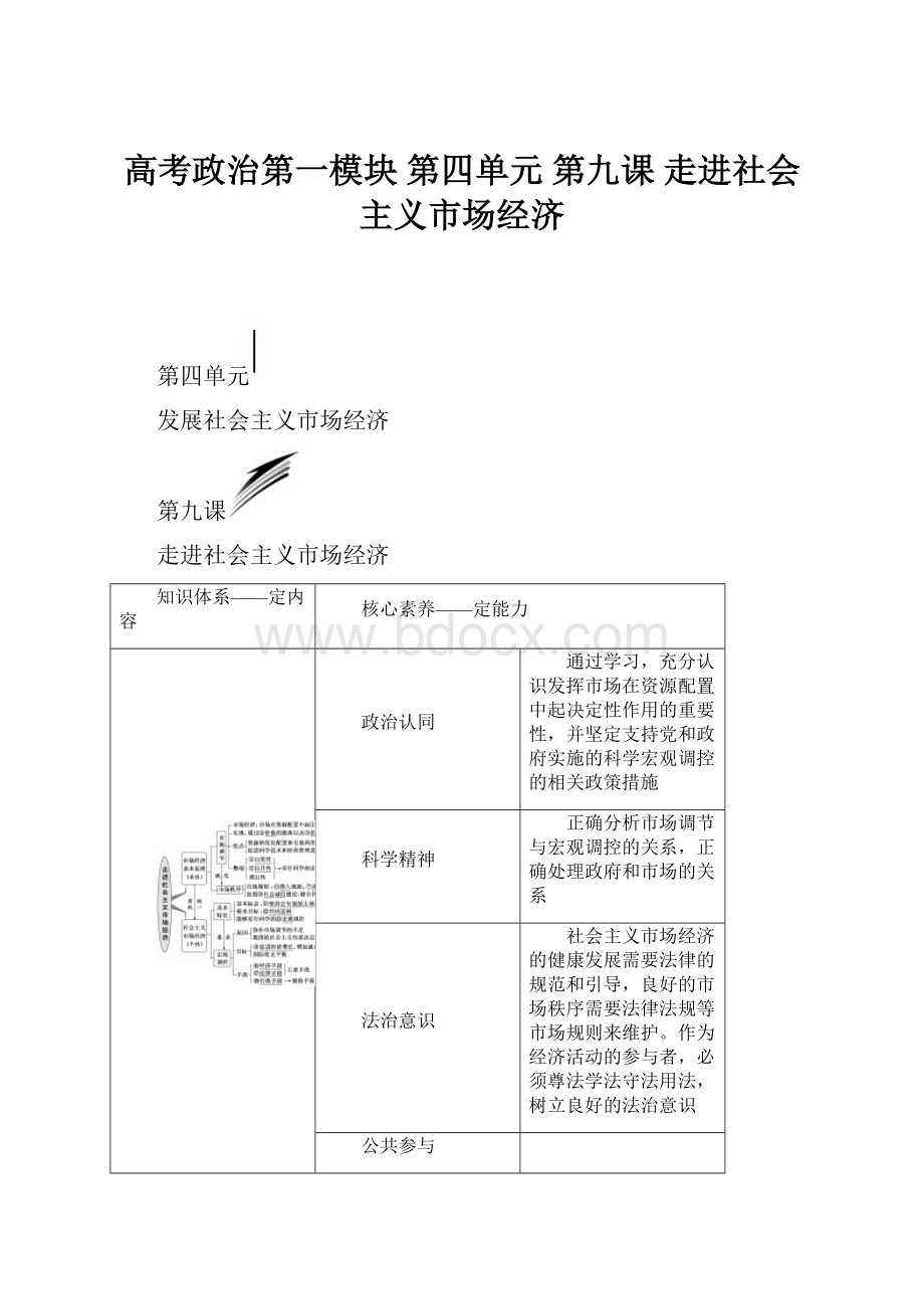 高考政治第一模块第四单元第九课走进社会主义市场经济.docx_第1页