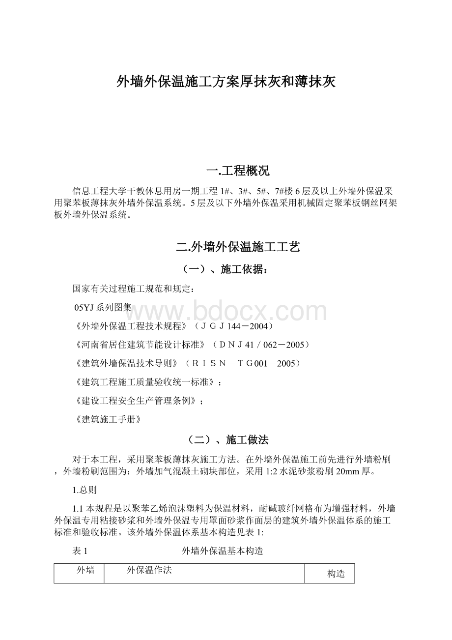 外墙外保温施工方案厚抹灰和薄抹灰.docx