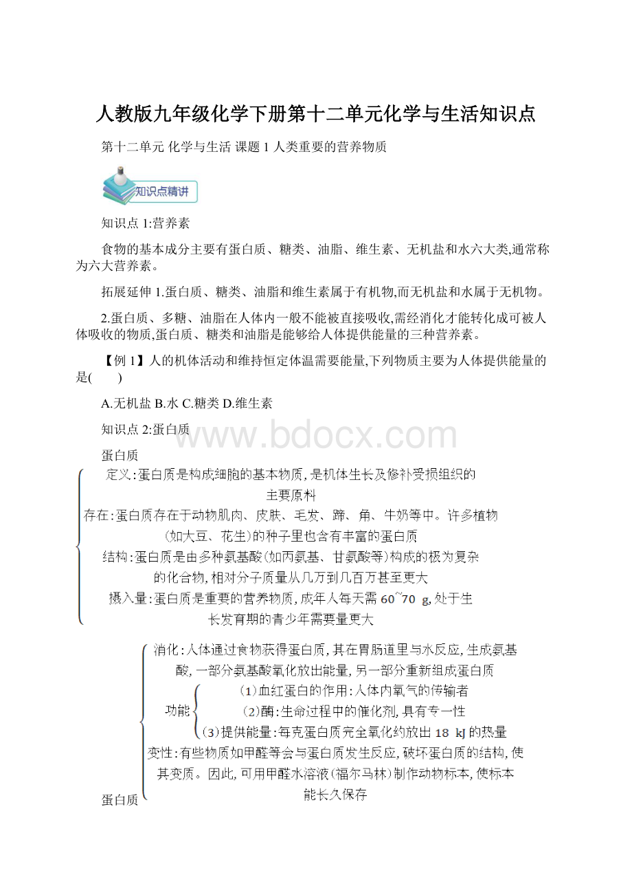 人教版九年级化学下册第十二单元化学与生活知识点.docx