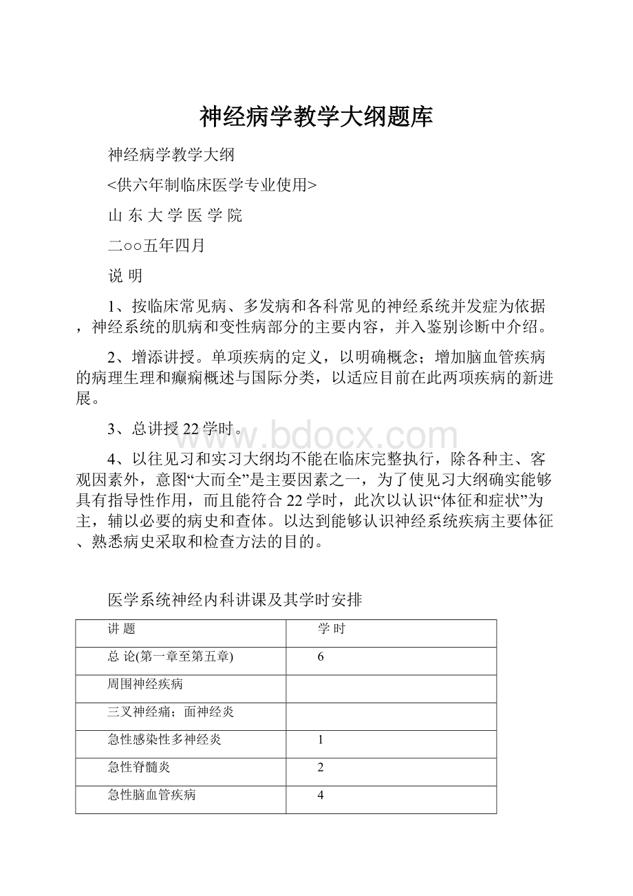 神经病学教学大纲题库Word文档下载推荐.docx