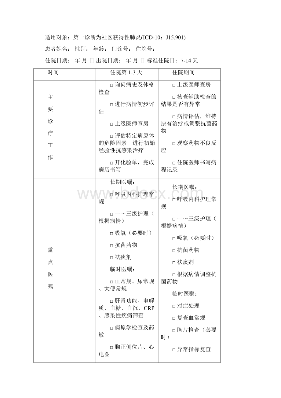 呼吸内科个临床路径病种管理Word文档下载推荐.docx_第3页