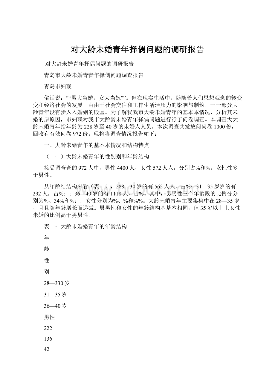 对大龄未婚青年择偶问题的调研报告.docx_第1页