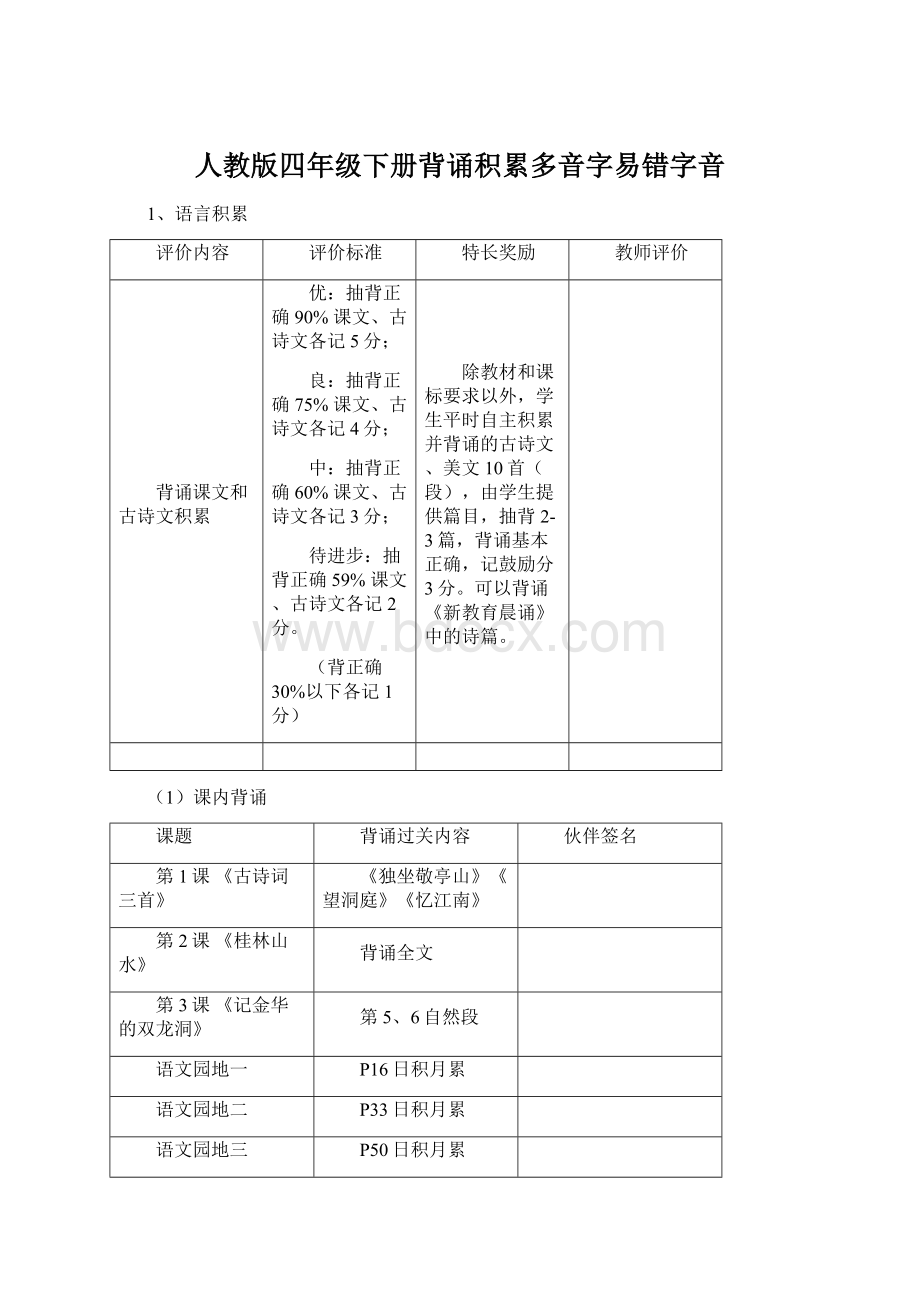 人教版四年级下册背诵积累多音字易错字音.docx