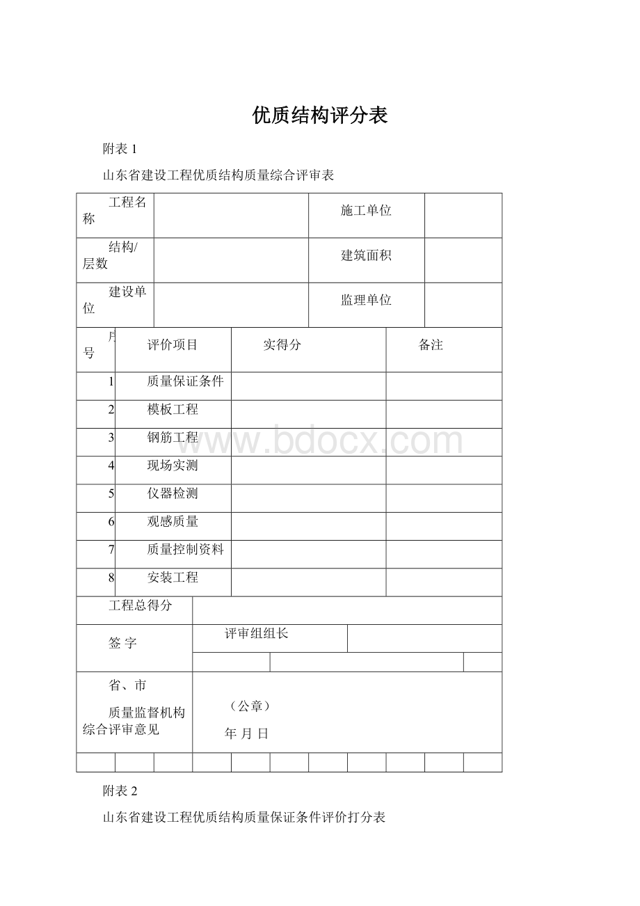 优质结构评分表Word下载.docx