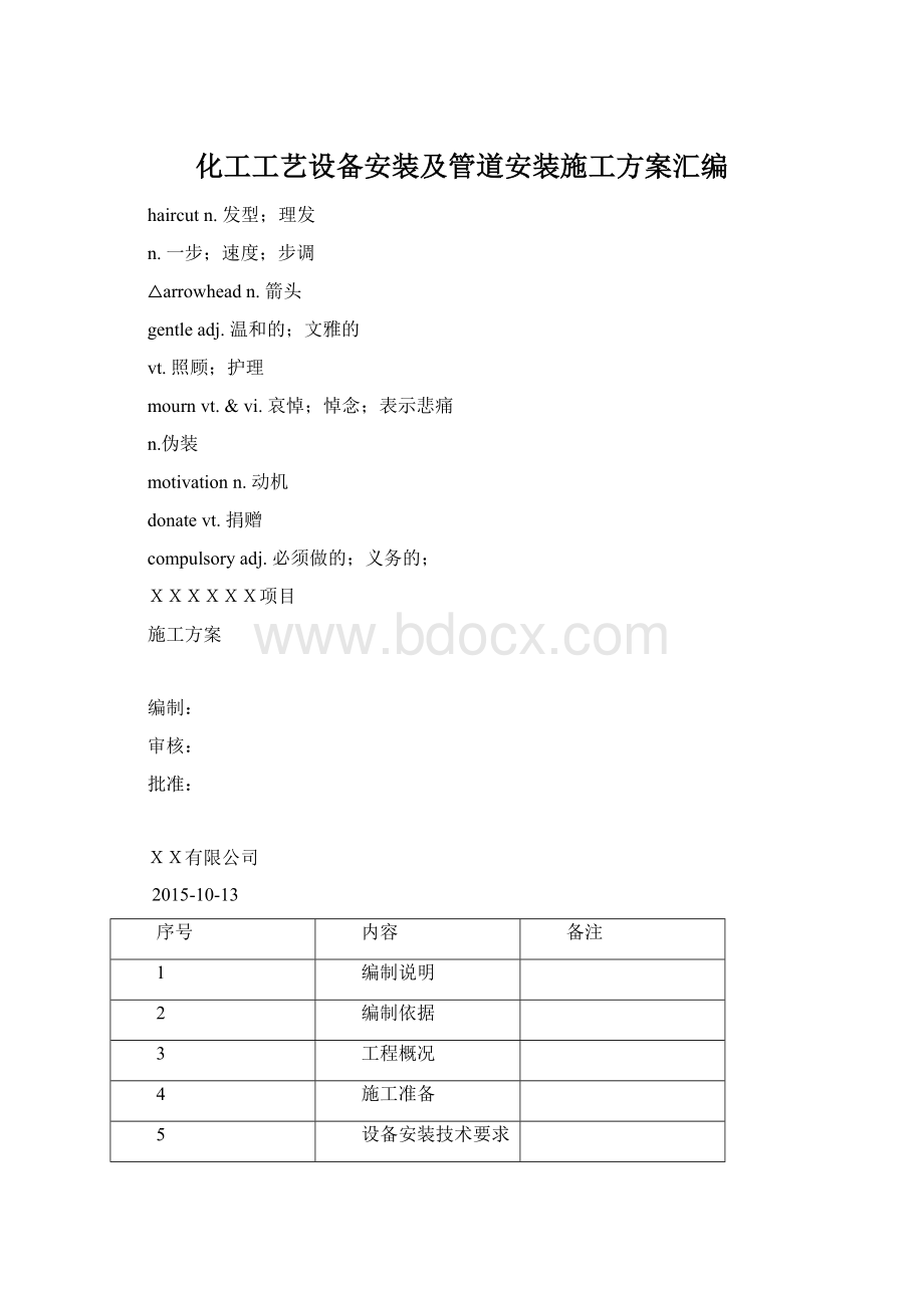 化工工艺设备安装及管道安装施工方案汇编Word格式.docx_第1页