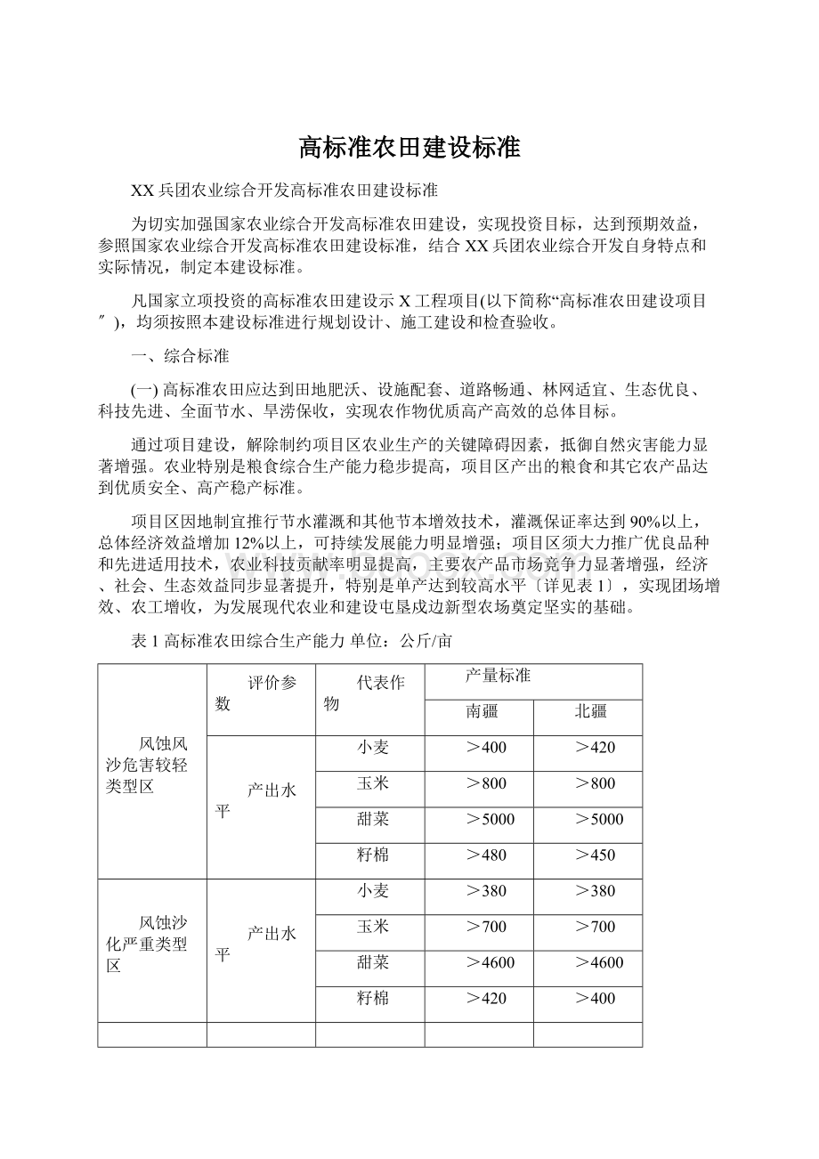 高标准农田建设标准Word格式文档下载.docx_第1页