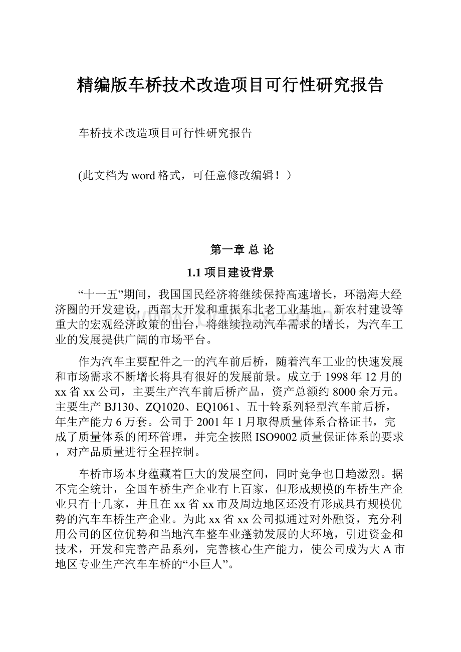 精编版车桥技术改造项目可行性研究报告文档格式.docx_第1页