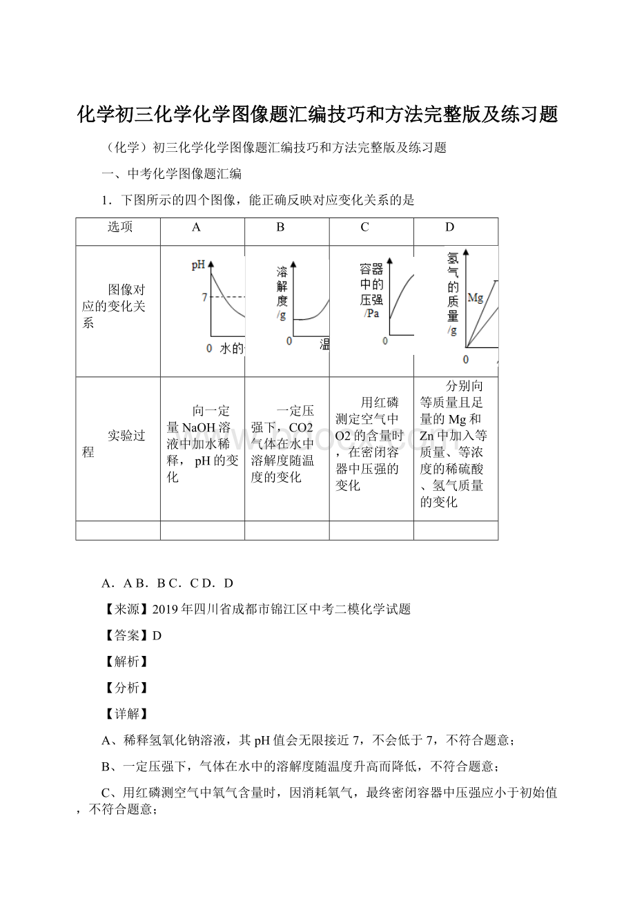 化学初三化学化学图像题汇编技巧和方法完整版及练习题Word文档下载推荐.docx