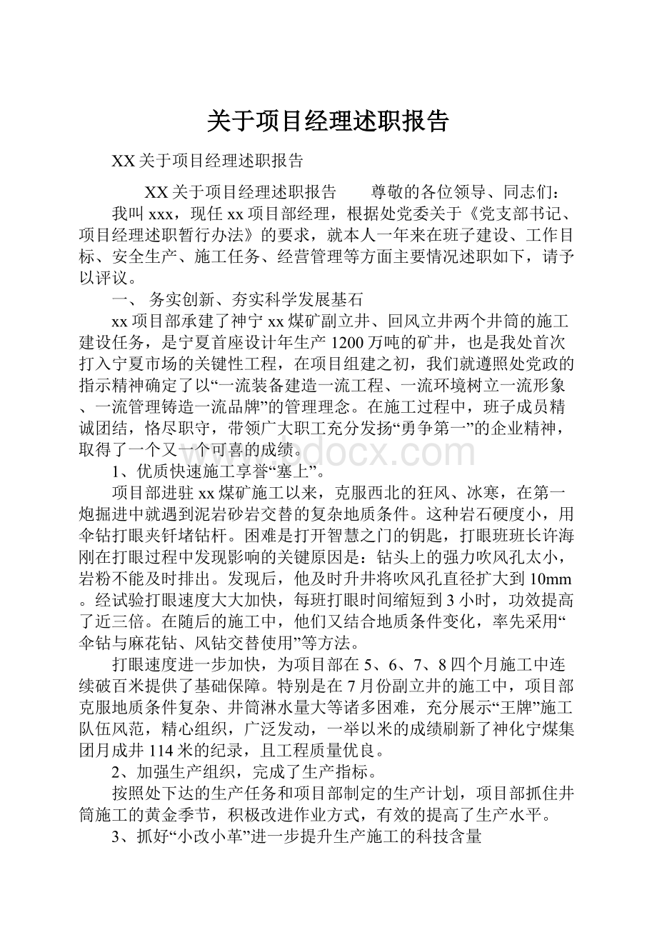 关于项目经理述职报告Word文档下载推荐.docx