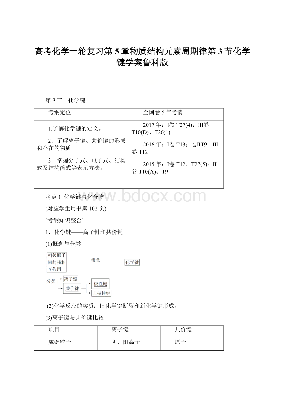 高考化学一轮复习第5章物质结构元素周期律第3节化学键学案鲁科版文档格式.docx