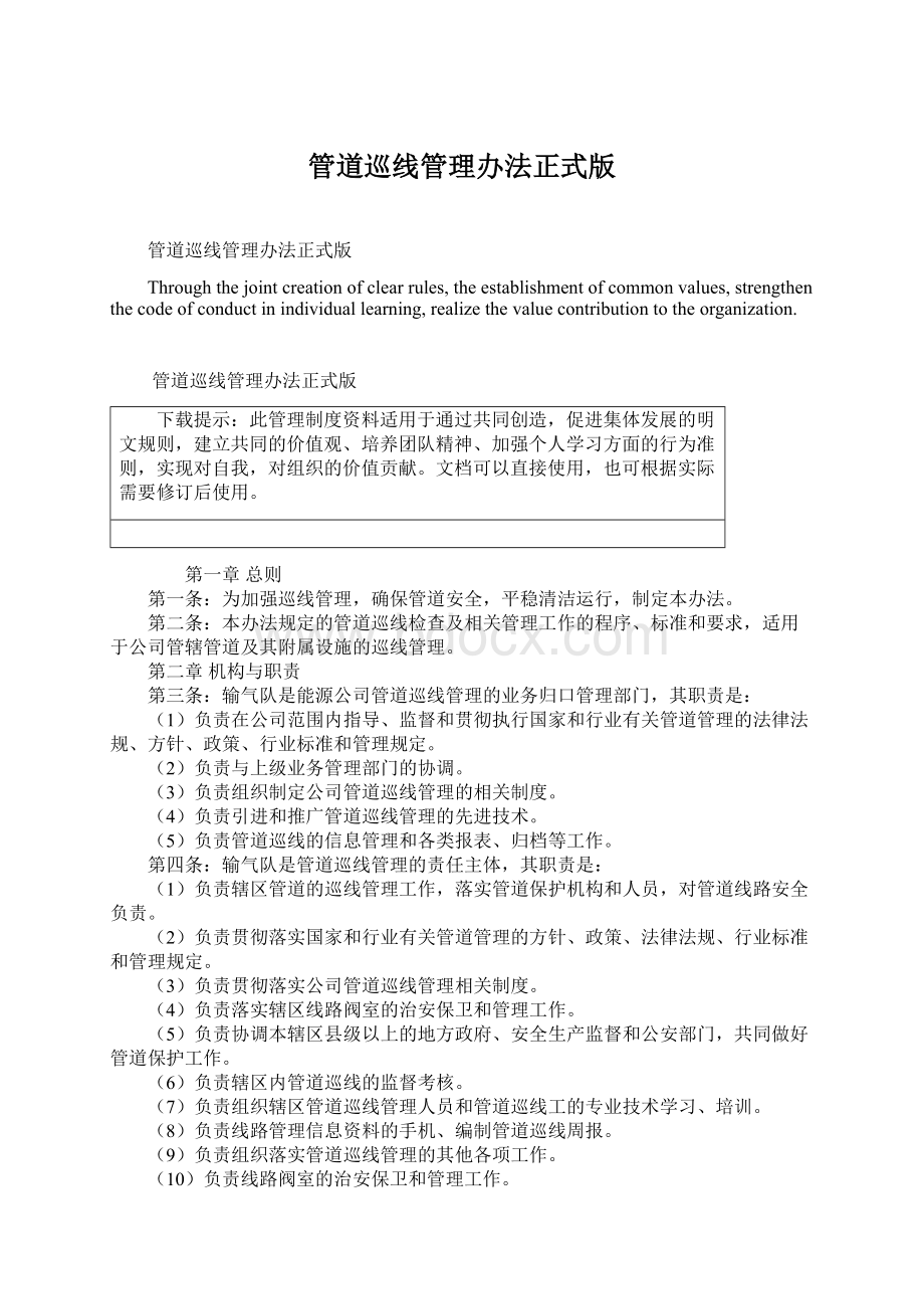 管道巡线管理办法正式版Word文档下载推荐.docx