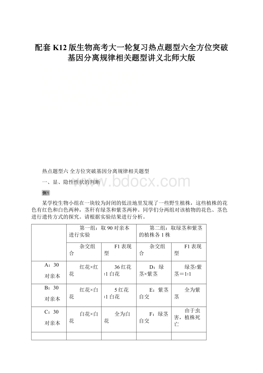 配套K12版生物高考大一轮复习热点题型六全方位突破基因分离规律相关题型讲义北师大版.docx