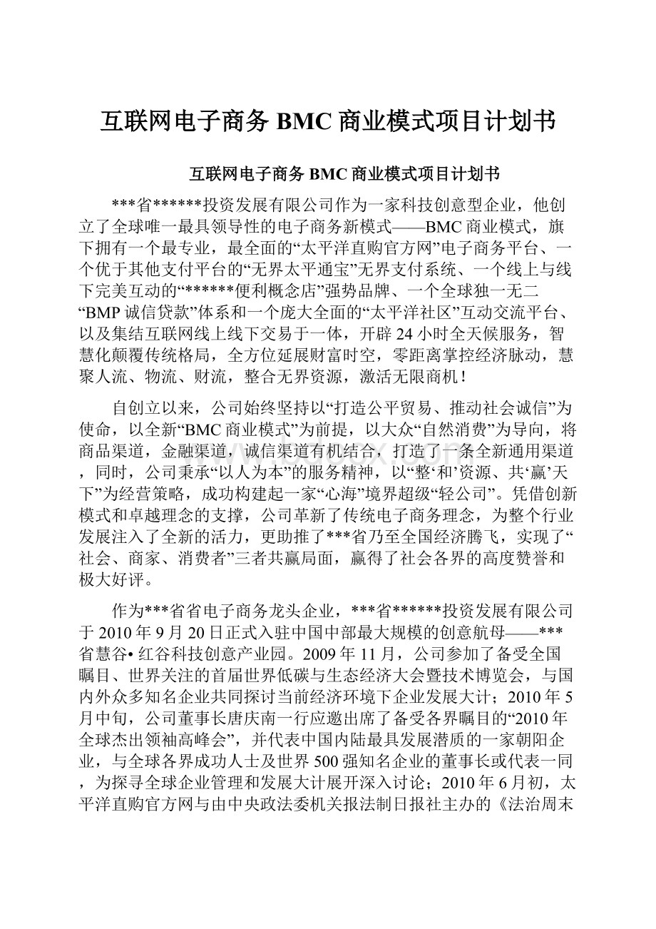 互联网电子商务BMC商业模式项目计划书.docx_第1页