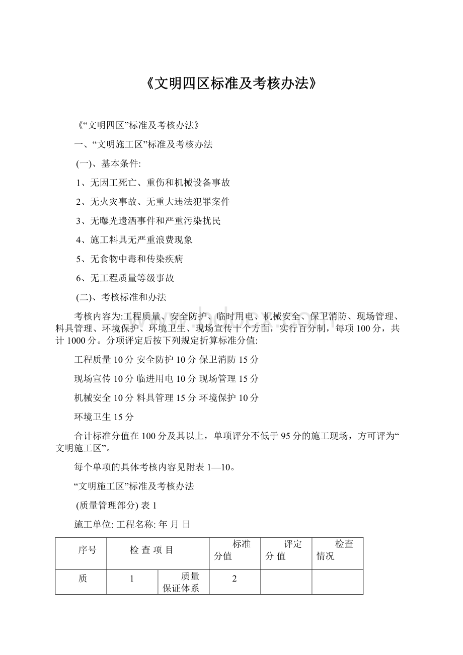 《文明四区标准及考核办法》Word格式.docx_第1页