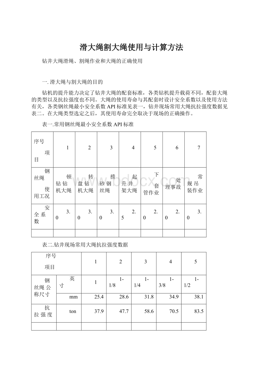 滑大绳割大绳使用与计算方法.docx